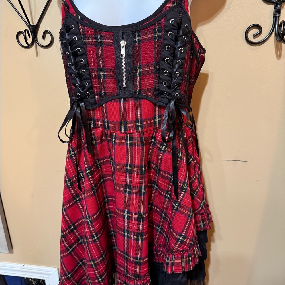 Hell Bunny Red Plaid Dress with Black Accents. Ladies Large